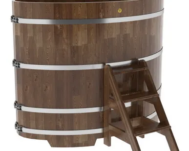 фото Купель для бани из сращенной лиственницы овальная 1,08х1,75 (мореная, Н = 1,4 м)