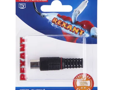 фото Разъем антенный на кабель штекер-TV черн. блист. Rexant 06-0013-A