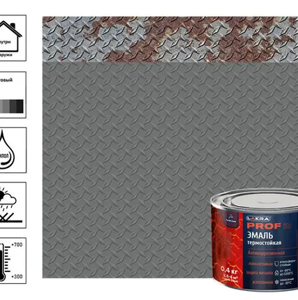 Фото №0 Эмаль Лакра Prof it термостойкая, антикоррозионная, до 700С, графит, 0,4 кг