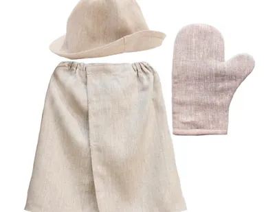 фото Комплект банный Linen Steam Натюрель (шапка, рукавица, килт)