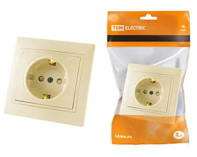 фото Розетка с заземлением с защитными шторками 16А слоновая кость "Таймыр"