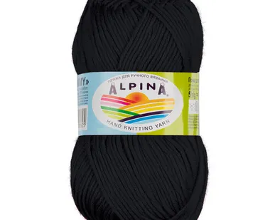 фото Пряжа ALPINA "TOMMY" 100% микнес 50 г 130 м №001 ЧЕРНЫЙ