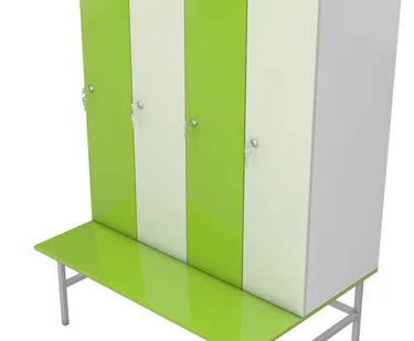 фото Шкаф-скамейка для раздевалок ЛДСП с четырьмя отсеками