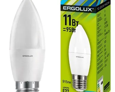 фото Лампа светодиодная LED-C35-11W-E27-4K Свеча 11Вт E27 4500К 172-265В Ergolux 13622