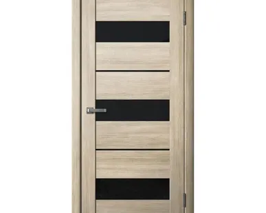 фото Дверь межкомнатная 200 (La Stella) черное стекло, экошпон, Ясень Латте 2000х800мм