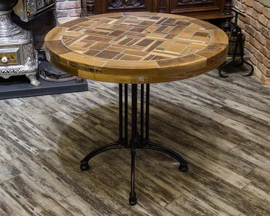 фото Авторский стол № 19 "Лофт", круглый, дуб термо, 90 см Стол № 19