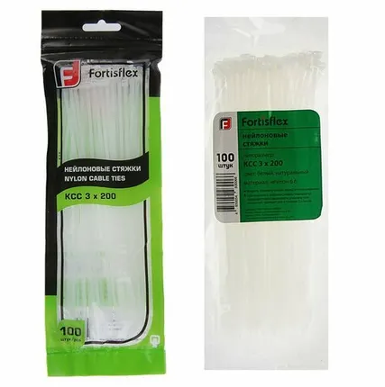Фото №0 Стяжки нейлоновые КСС Fortisflex (4*300 белые, 100шт, арт. 49399)