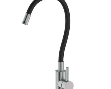 фото Смеситель д/кухни нержавеющая сталь с гибким изливом черн. BALEAR, арт.13435-3BL