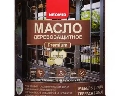 фото МАСЛО ДЕРЕВОЗАЩИТНОЕ PREMIUM С НАТУРАЛЬНЫМ ВОСКОМ ДЛЯ ВНУТРЕННИХ И НАРУЖНЫХ РАБОТ NEOMID (НЕОМИД) белый 2 л