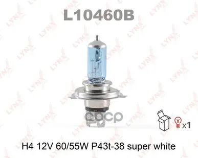 фото Лампа H4 12V 60/55W P43t-38 Super White LYNXauto арт. L10460B
