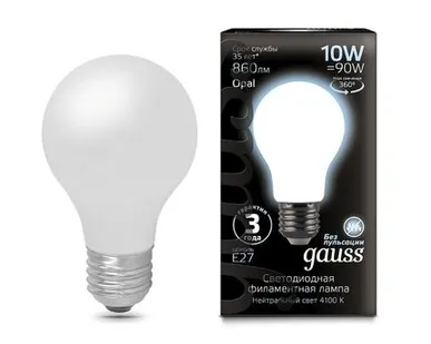 фото Светодиодная филаментная лампа Gauss A60 10W 860Lm 4100K E27 102202210