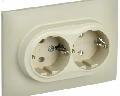 фото SKANDY Розетка 2-местная с заземлением без защитных шторок 16А в сборе SK-R08B бежевый IEK