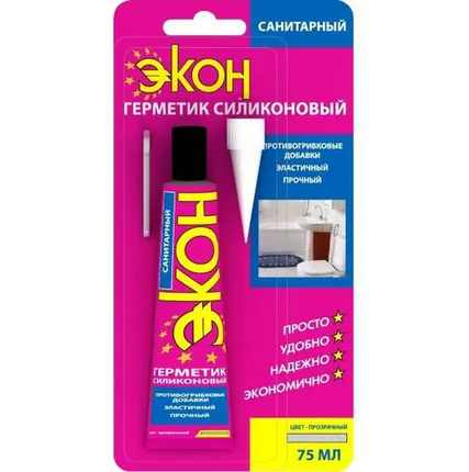 Фото №0 Герметик тюбик (блистер) силиконовый "ЭКОН" 75 мл бесцветный санитарный