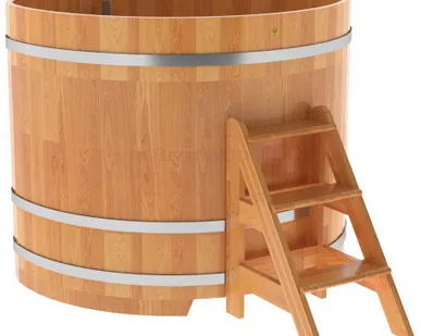 фото Купель для бани из сращенной лиственницы угловая 1,37х1,37 (натуральная, Н = 1,2 м)