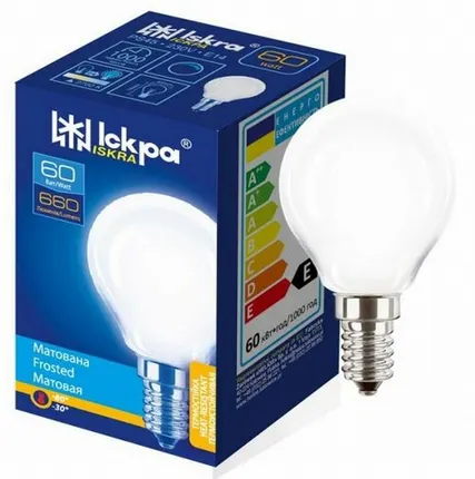 Фото №0 Лампа накаливания 'шар' матовая 60Вт Е14 Искра