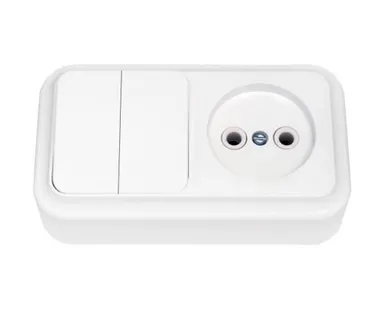фото СВЕТОПРИБОР Блок Пралеска 2 клав.выкл+розетка б/з ОУ белый 250В 2В-РЦ-523 СВЕТОПРИБОР