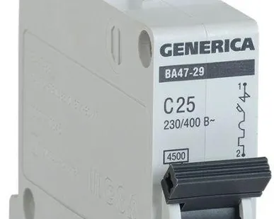 фото Выключатель автоматический модульный 1п C 25А 4.5кА ВА47-29 GENERICA ИЭК MVA25-1-025-C