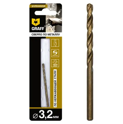 Фото №0 Сверло GRAFF Р6М5К5 по нержавеющей стали, 3.2мм