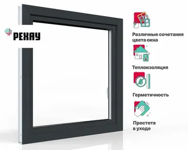 фото REHAU Пластиковое окно ПВХ REHAU BLITZ 1100х1100 мм (ВхШ) с учетом подставочного профиля, одностворчатое поворотно-откидное правое, двухкамерный стеклопакет, антрацитово-серый снаружи