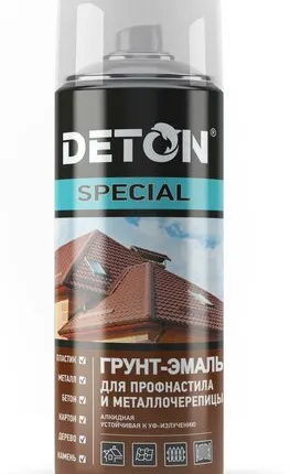 Фото №0 Грунт-эмаль аэроз. алкидная д/металлочер. Deton Special зеленый лист 520мл RAL 6002
