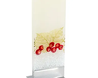 фото Свеча декоративная 60х7х150 мм РЯБИНА С ЗОЛОТЫМИ ЛИСТЬЯМИ прямоугольная КРЕМОВАЯ на подставке "FLATYZ"