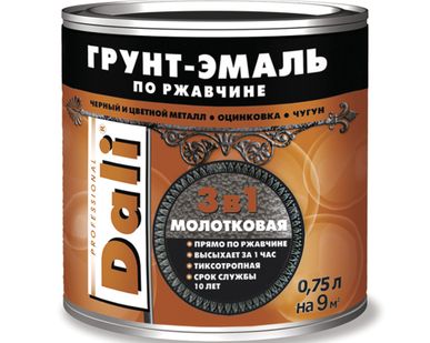 фото Грунт-эмаль по ржавчине  молотковая, чёрный 0,75л Dali