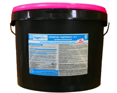 фото ГидроМаст-611 герметик акриловый для межпанельных швов СЕРЫЙ, вед. 10л/15кг