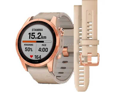 фото Часы Garmin Fenix 7S Sapphire Solar титановый цвета розовое золото с песчаным кожаным ремешком
