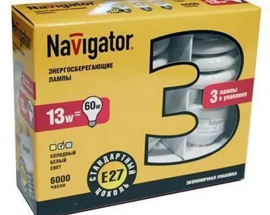 фото Лампа энергосберегающие эконом 94407 NCL6-SH-13-840 Е27 Navigator 3шт