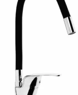 фото Смеситель Oмега для кухни, боковой, с гибким, цветным изливом черный, длина 48 см, картридж 40 мм, крепление на гайке, арт. 3398-2