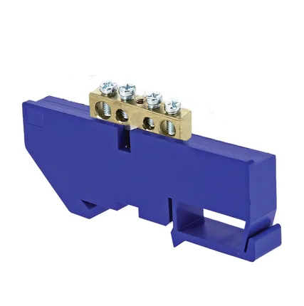 Фото №1 Шина нулевая N 6х9 4 отвер. латунь син. изолятор на DIN-рейку PROxima EKF sn0-63-04-d