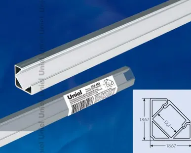 фото Профиль для ленты UFE-A03 SILVER 200 POLYBAG Накладной профиль для светодиодной ленты, анодированный алюминий. Длина 200 см. ТМ Uniel.