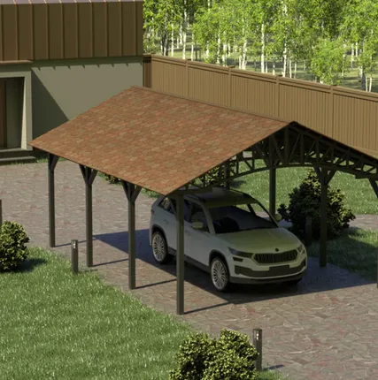 Фото №0 Двускатный навес №22 из гибкой черепицы 4,5х6,25 м