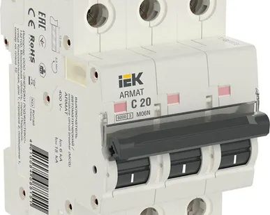фото Выключатель автоматический 3п C 20А M06N ARMAT IEK AR-M06N-3-C020