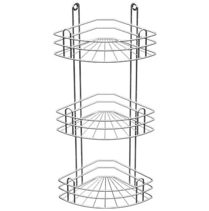 Фото №0 Полка для ванной угловая 3-х ярусная радиальная глубокая хром зеркальный