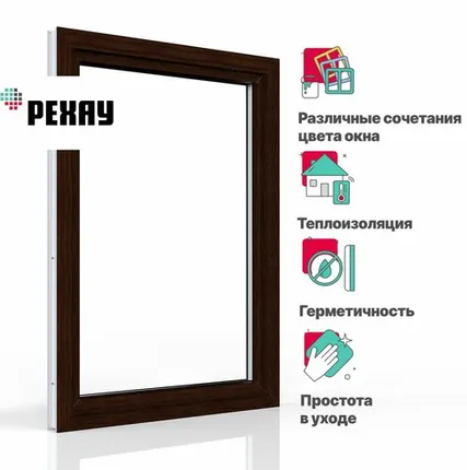 Фото №0 REHAU Пластиковое окно ПВХ REHAU BLITZ 1440х870 мм (ВхШ) с учетом подставочного профиля одностворчатое, поворотно-откидное левое, двухкамерный стеклопакет, темный дуб снаружи