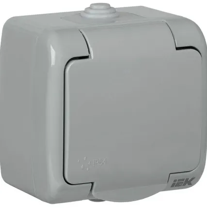 Фото №0 Розетка 1-м ОП AQUATIC 16А IP54 РСш12-2-А с защ. крышкой с заземл. ИЭК ERA12-K03-16-54