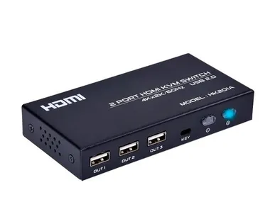 фото KVM переключатель HDMI 4K60Hz на 2 компьютера c 3 портами USB и выносной кнопкой