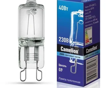 фото Лампа галогенная 40Вт капсула G9 2850К 240В прозр. Camelion 5553