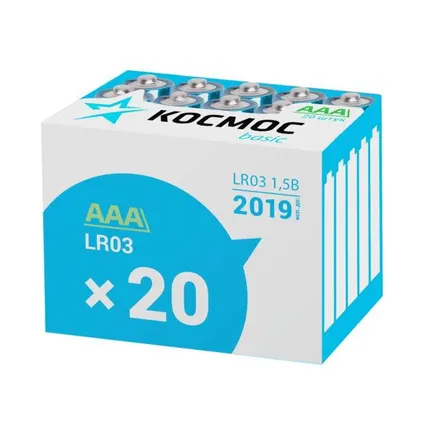 Фото №0 Элемент питания алкалиновый LR LR03 (уп.20шт) Космос KOCLR0320BOX