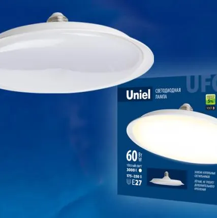 Фото №0 Лампа светодиодная. Форма «UFO» LED-U270-60W/3000K/E27/FR PLU01WH