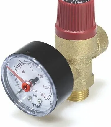 Фото №0 Предохранительный мембранный клапан 1/2", 3.0 Бар с манометром, TIM арт. BL4802-3