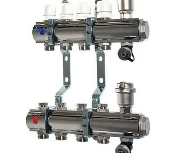 фото VALTEC Коллекторная группа в сборе из нерж. стали 1" х 3 вых. Евроконус 3/4