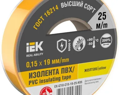 фото Изолента 0.15х19мм (рул.25м) желт. IEK EX-IZ10-C15-19-25-K05