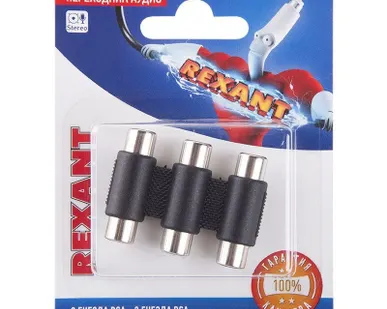 фото Переходник аудио 3 гнезда RCA - 3 гнезда RCA тринокль блист. Rexant 06-0166-A