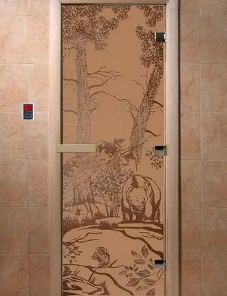 Фото №0 Дверь "Мишки" (бронза матовое) 190х70, 8 мм, 3 петли, коробка ольха. Банный Эксперт