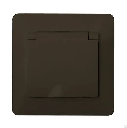 Фото №0 Розетка с заземлением со шторками с крышкой, IP44, ШОКОЛАД GLOSSA