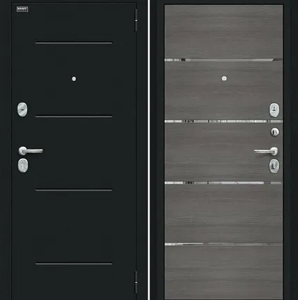 Фото №0 Входная дверь Лайн Букле черное-Грей молдинг