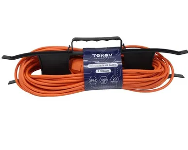 фото Удлинитель-шнур на рамке 1х20м без заземл. 6А IP44 2х0.75 с защ. крышкой TOKOV ELECTRIC TKE-SR20-075