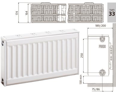 фото Радиатор стальной панельный PRADO Classic 33/300/800 боковое подключение, на 16 м2